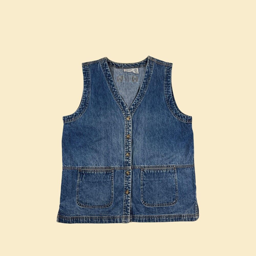 90s/Y2K L denim vest, vintage sleeve jean shirt by Cabin Creek